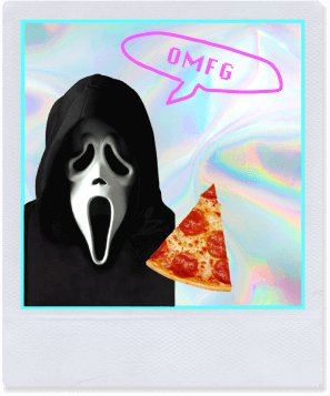 Scream eating a pizza